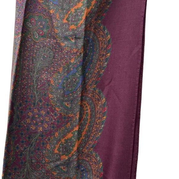 Etro Milano Burgundy Multicolor Paisley Wool Blend Large Scarf - Picture 5 of 6